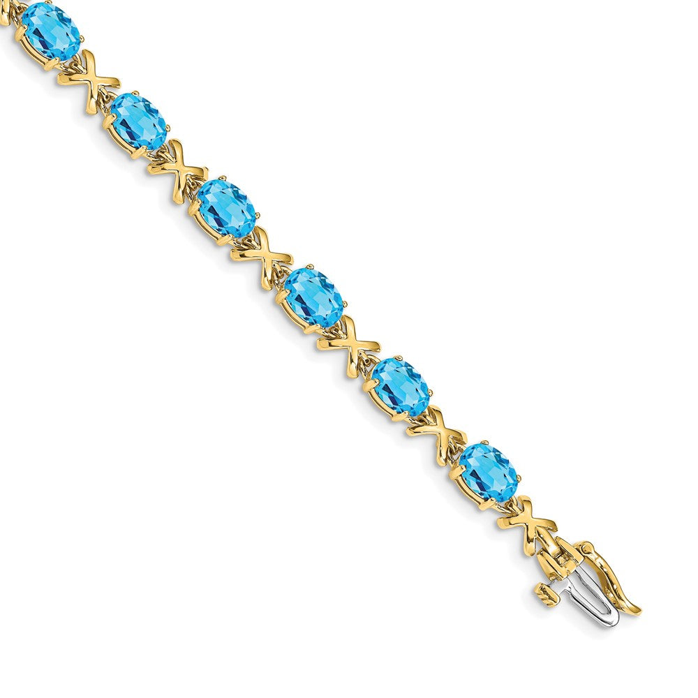 14K Gelbgold Armband mit 7x5 mm ovalem Blautopas