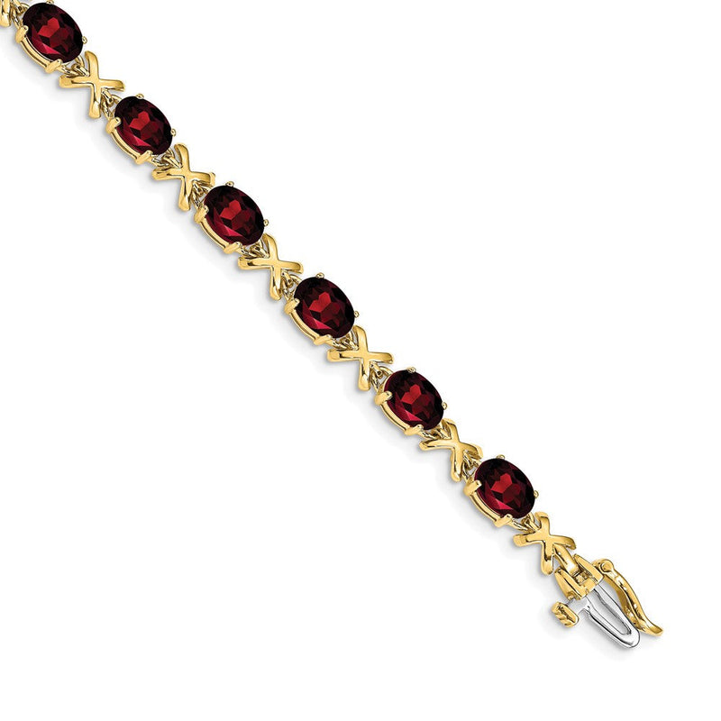 14K Gelbgold Armband mit ovalem Granat, 7x5 mm