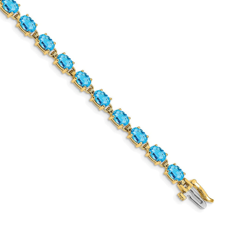 14K Gelbgold Armband mit blauem Swiss Blue Topaz, oval, 6x4 mm