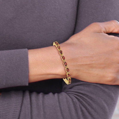 14K Gelbgold Armband mit ovalem Granat, 6 x 4 mm