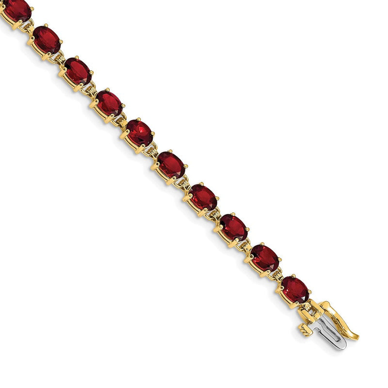14K Gelbgold Armband mit ovalem Granat, 6 x 4 mm