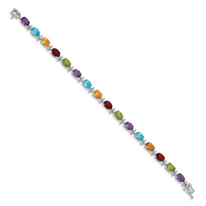 14K Gelbgold Armband mit ovalen Edelsteinen Peridot, Granat, Citrin, Amethyst und Blautopas, 17,8 cm