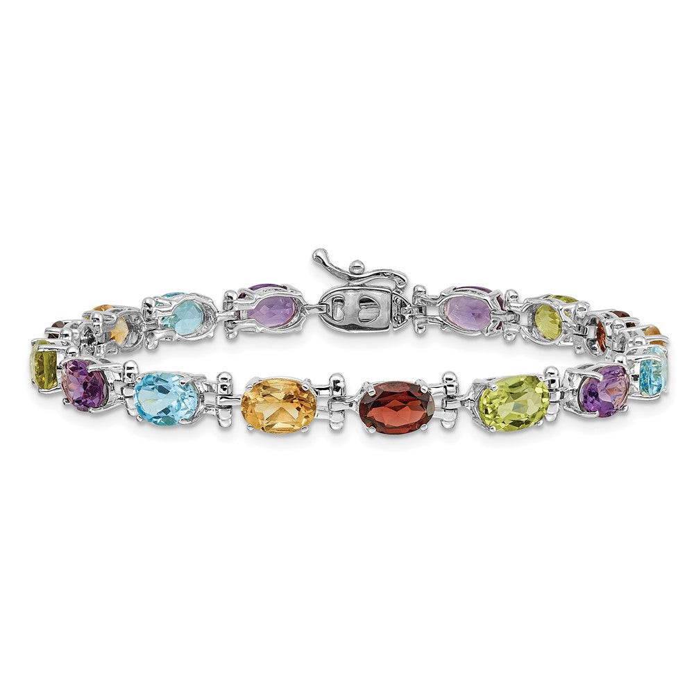 14K Gelbgold Armband mit ovalen Edelsteinen Peridot, Granat, Citrin, Amethyst und Blautopas, 17,8 cm