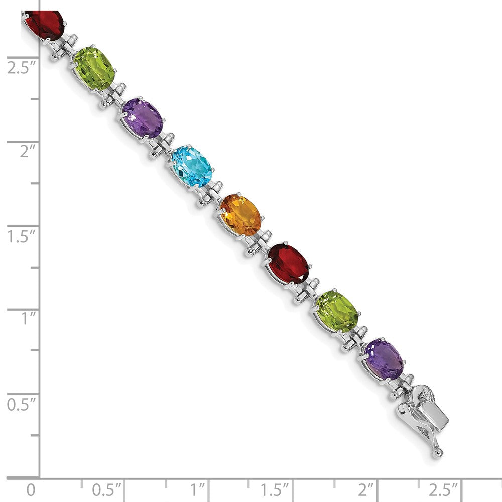 14K Gelbgold Armband mit ovalen Edelsteinen Peridot, Granat, Citrin, Amethyst und Blautopas, 17,8 cm