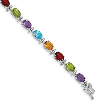 14K Gelbgold Armband mit ovalen Edelsteinen Peridot, Granat, Citrin, Amethyst und Blautopas, 17,8 cm
