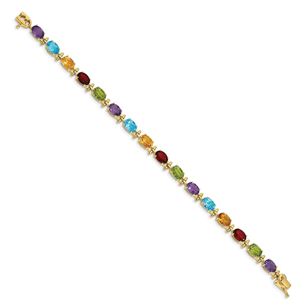 14K Gelbgold Armband mit ovalen Edelsteinen – Amethyst, Peridot, Granat, Citrin und blauer Topas, 17,8 cm