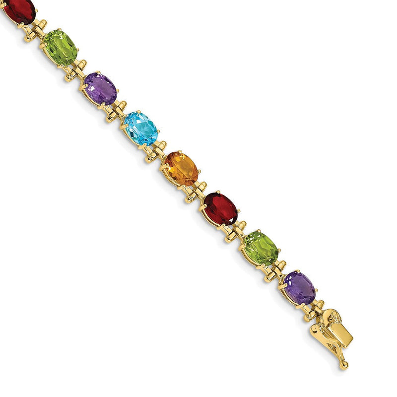14K Gelbgold Armband mit ovalen Edelsteinen – Amethyst, Peridot, Granat, Citrin und blauer Topas, 17,8 cm
