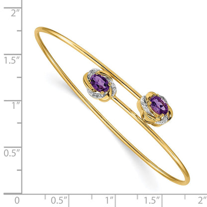 14K Gelbgold polierter flexibler Armreif mit 0,45 ct. Amethyst und 0,003 ct. natürlichem Diamant