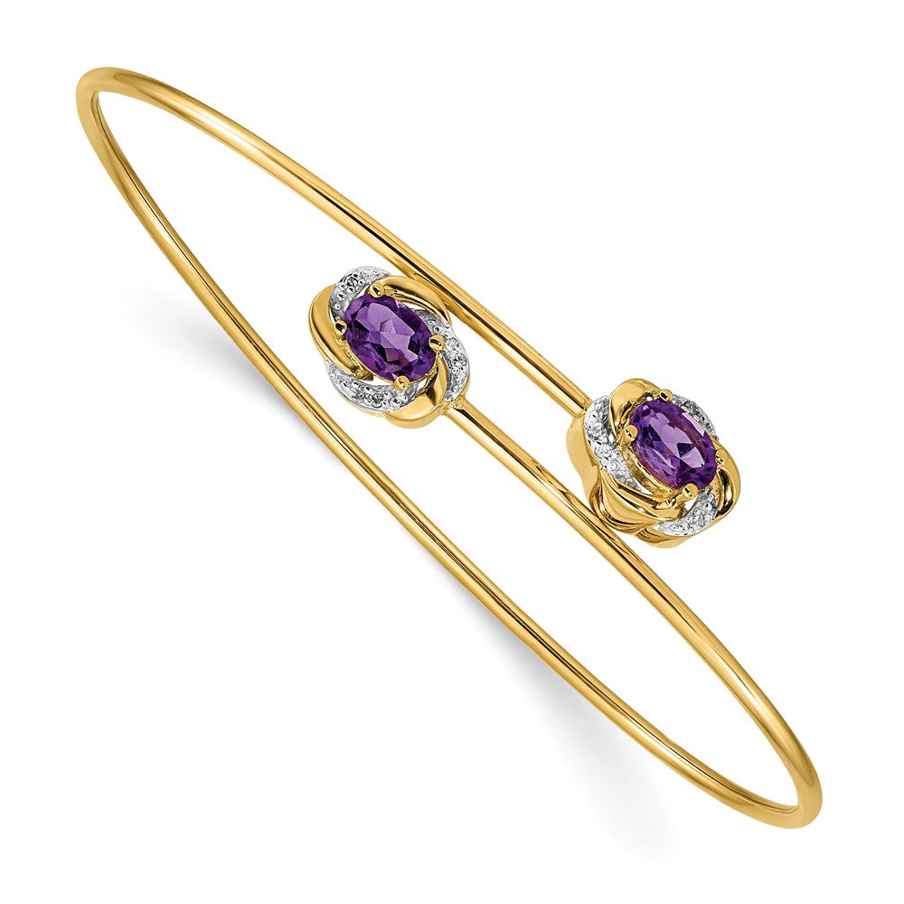 14K Gelbgold polierter flexibler Armreif mit 0,45 ct. Amethyst und 0,003 ct. natürlichem Diamant