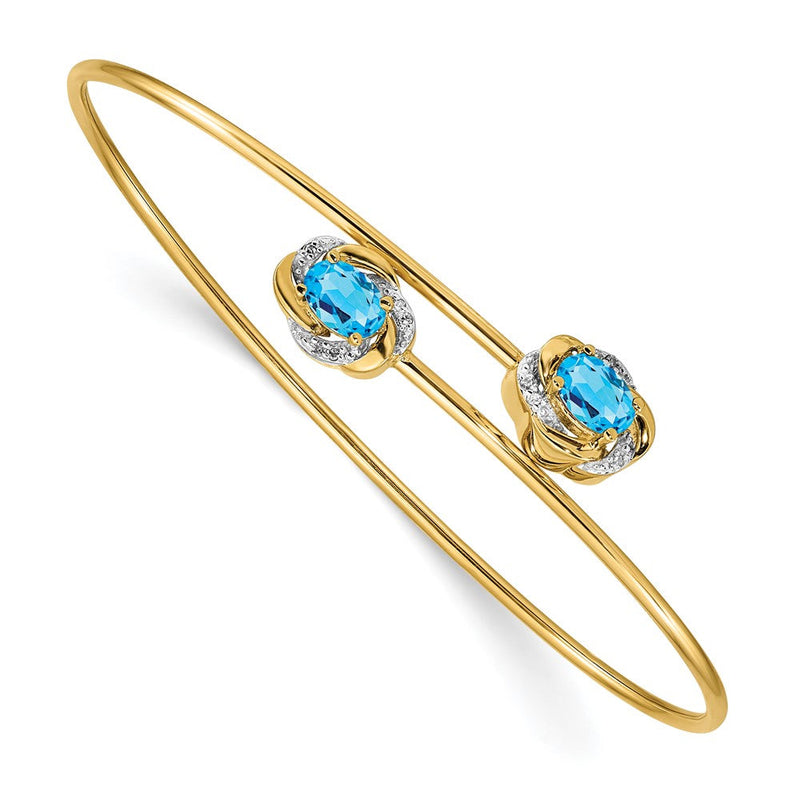 14K Gelbgold poliertes flexibles Armband mit 0,56 ct. Swiss Blue Topas und 0,003 ct. natürlichem Diamant