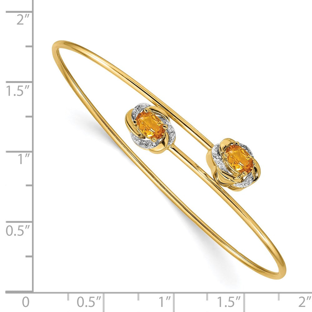 14K Gelbgold Armreif, flexibel, poliert, mit 0,48 ct. Citrin und 0,003 ct. natürlichem Diamant