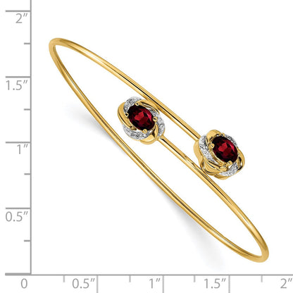 14K Gelbgold Armreif, flexibel, poliert, mit 0,6 ct. Granat und 0,03 ct. natürlichem Diamant