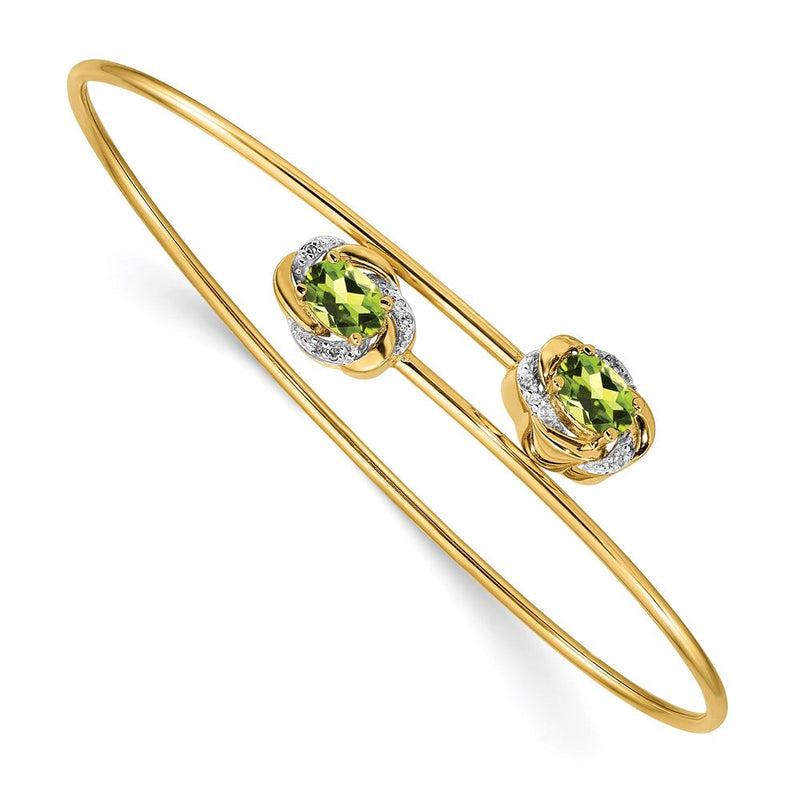 14 Karat Gelbgold poliertes Armband, flexibel, mit 0,45 ct. natürlichem Peridot und 0,003 ct. Diamant