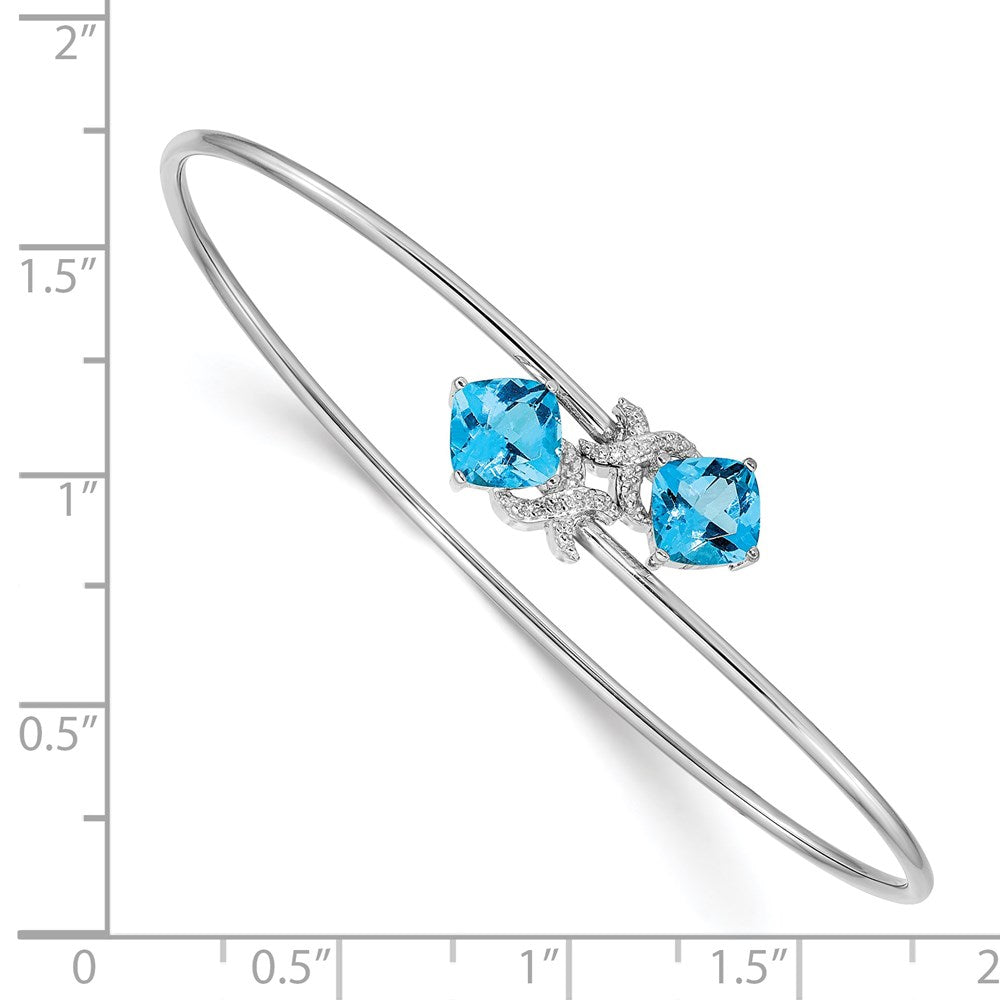 14K Gelbgold Armreif flexibel mit Swiss Blue Topas 1,25 ct und 0,003 ct Diamant