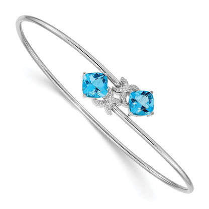 14K Gelbgold Armreif flexibel mit Swiss Blue Topas 1,25 ct und 0,003 ct Diamant