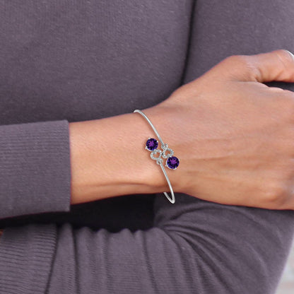 14K Gelbgold Armreif flexibel mit Amethyst und natürlichem Diamant