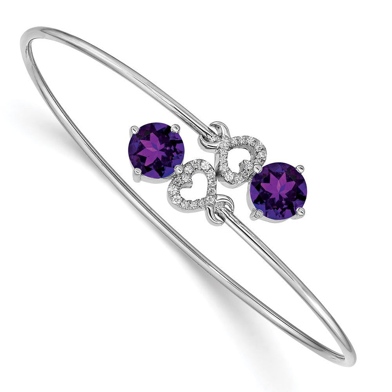 14K Gelbgold Armreif flexibel mit Amethyst und natürlichem Diamant