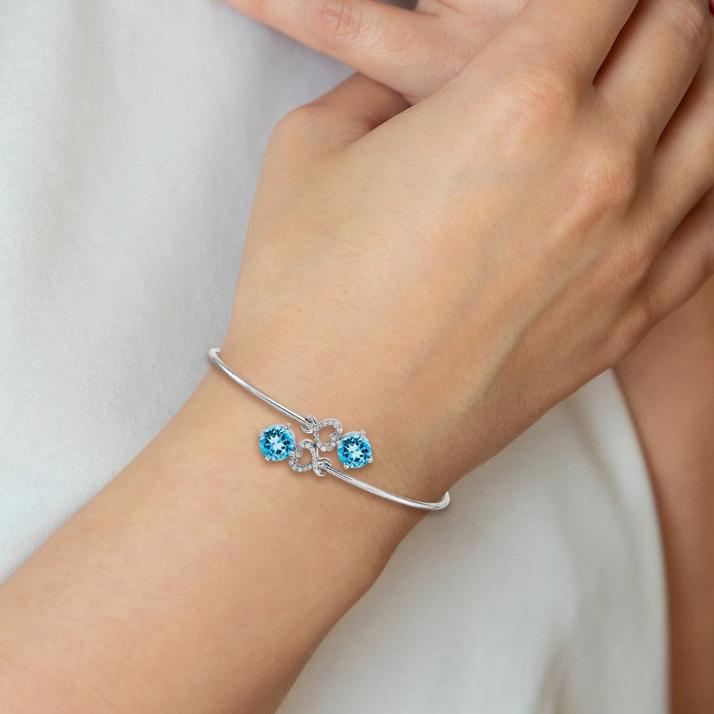 14K Gelbgold Armreif, flexibel, mit blauem Topas und natürlichen Diamanten