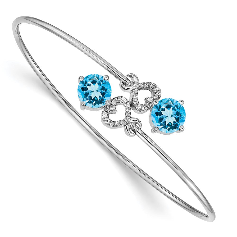 14K Gelbgold Armreif, flexibel, mit blauem Topas und natürlichen Diamanten