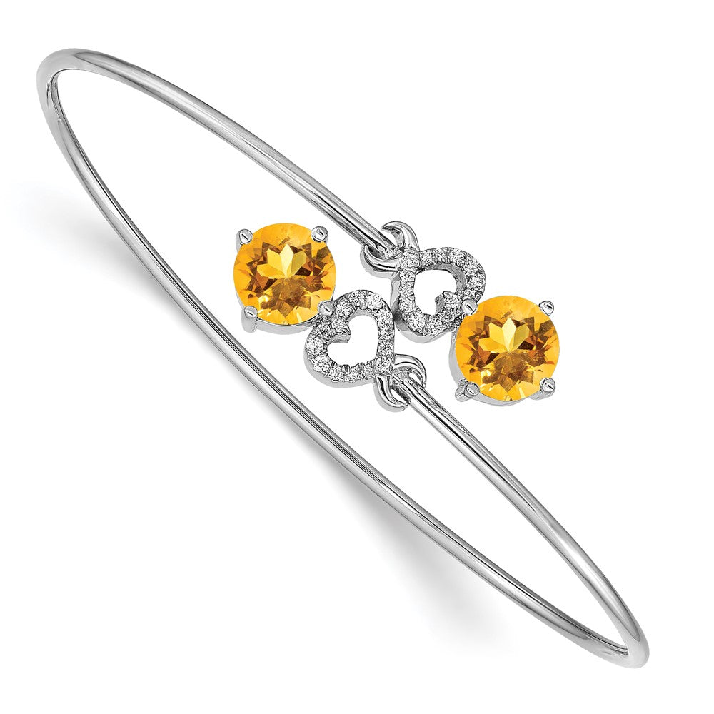14K Gelbgold Armreif, flexibel, mit Citrin und natürlichen Diamanten