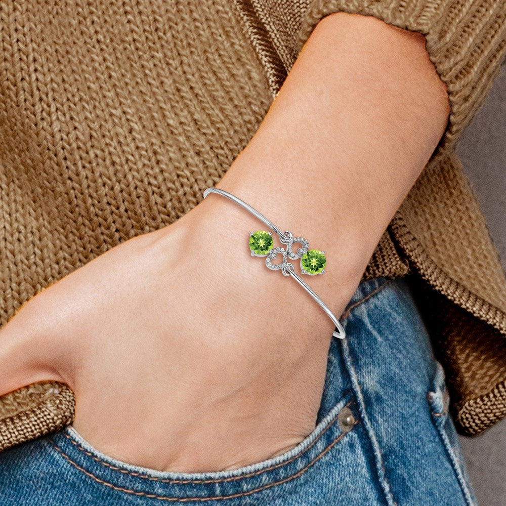14 Karat Gelbgold Armreif, flexibel, mit Peridot und natürlichem Diamant