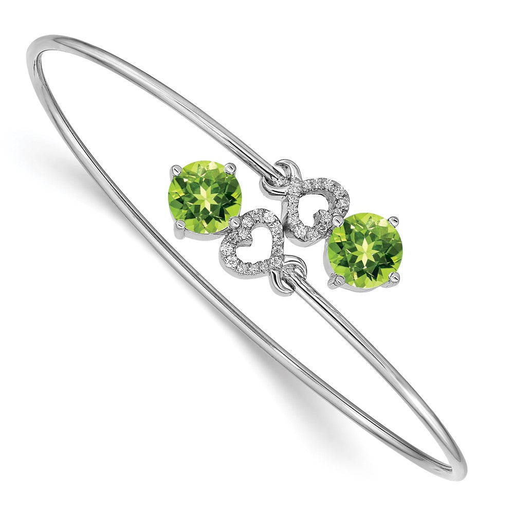 14 Karat Gelbgold Armreif, flexibel, mit Peridot und natürlichem Diamant