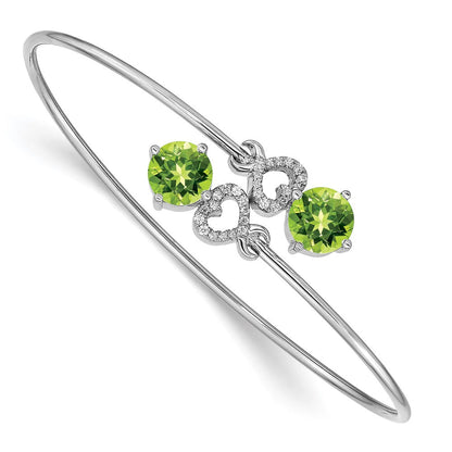 14 Karat Gelbgold Armreif, flexibel, mit Peridot und natürlichem Diamant
