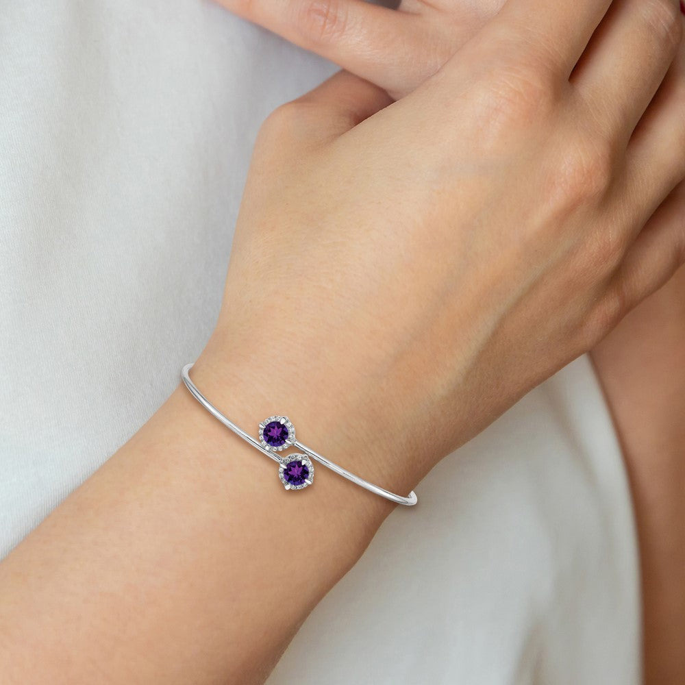 14K Gelbgold Armreif, flexibel, mit Amethyst und natürlichem Diamant