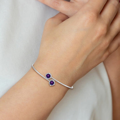 14K Gelbgold Armreif, flexibel, mit Amethyst und natürlichem Diamant