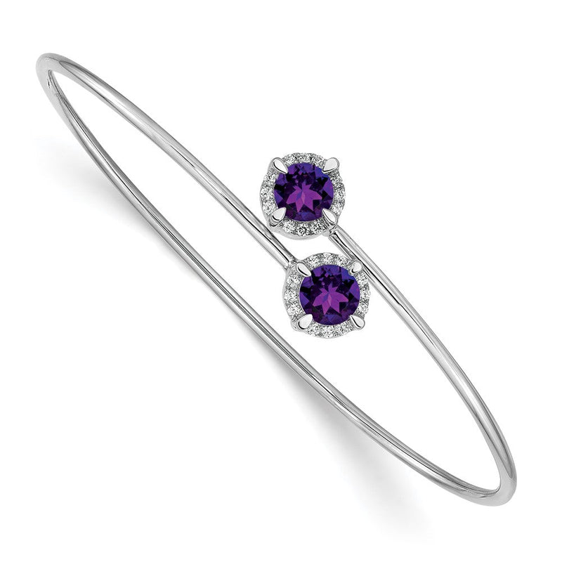 14K Gelbgold Armreif, flexibel, mit Amethyst und natürlichem Diamant