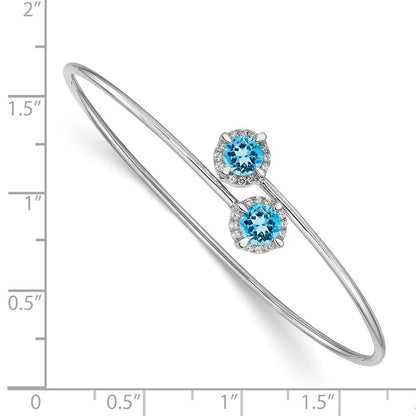 14K Gelbgold Armreif, flexibel, mit blauem Topas und natürlichen Diamanten