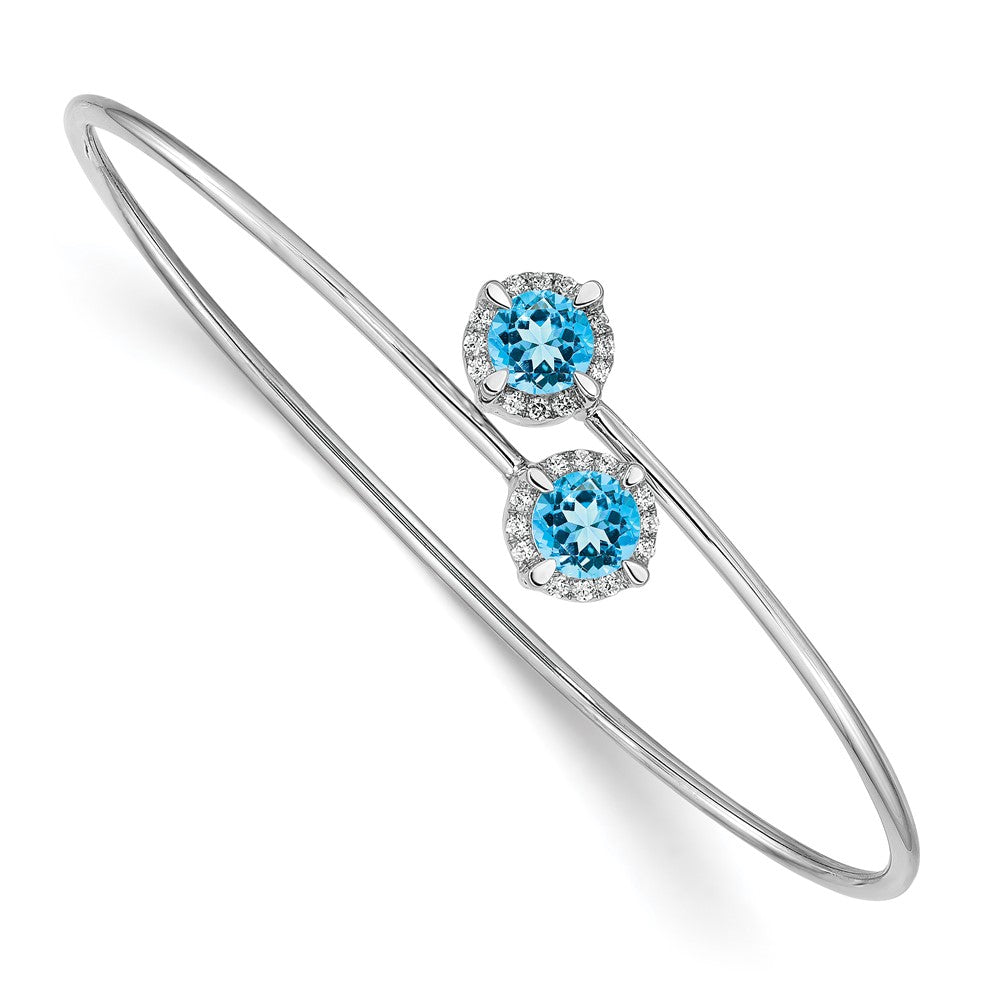 14K Gelbgold Armreif, flexibel, mit blauem Topas und natürlichen Diamanten