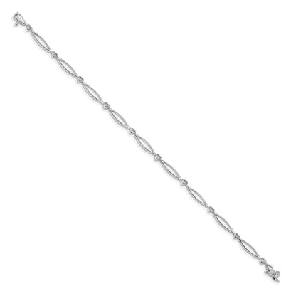 14K Gelbgold Armband mit natürlichen Diamanten, Herz- und Oval-Glieder, poliert, 7,25 Zoll