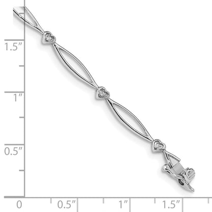 14K Gelbgold Armband mit natürlichen Diamanten, Herz- und Oval-Glieder, poliert, 7,25 Zoll