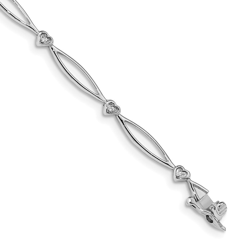 14K Gelbgold Armband mit natürlichen Diamanten, Herz- und Oval-Glieder, poliert, 7,25 Zoll