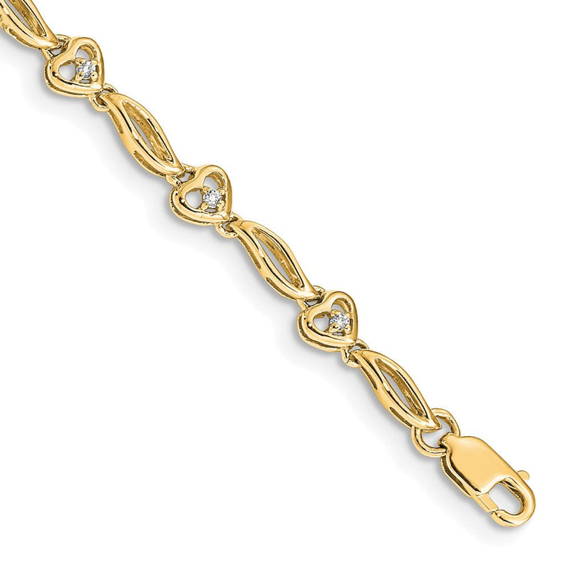 10K Gelbgold Diamant Herzen Tennis Armband