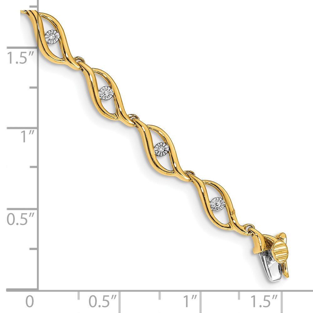 14K Gelbgold Armband mit natürlichen Diamanten, Gliederarmband, 19 cm (7,5 Zoll)