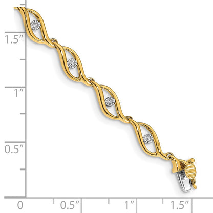 14K Gelbgold Armband mit natürlichen Diamanten, Gliederarmband, 19 cm (7,5 Zoll)
