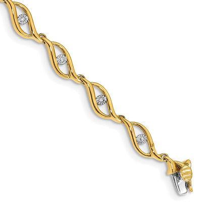 14K Gelbgold Armband mit natürlichen Diamanten, Gliederarmband, 19 cm (7,5 Zoll)