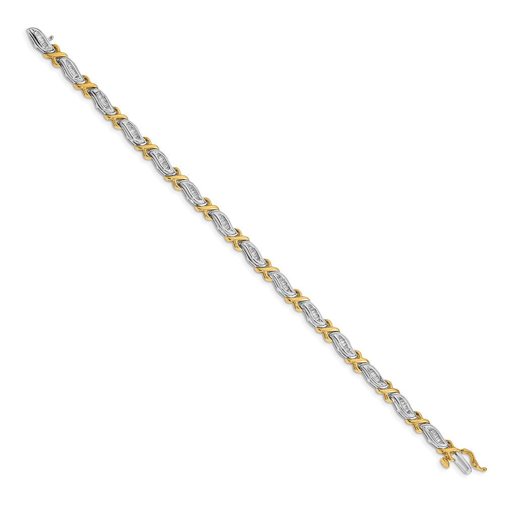 14K Bicolor Armband mit Diamanten im Baguetteschliff, 1 ct. Gesamtgewicht, natürlich