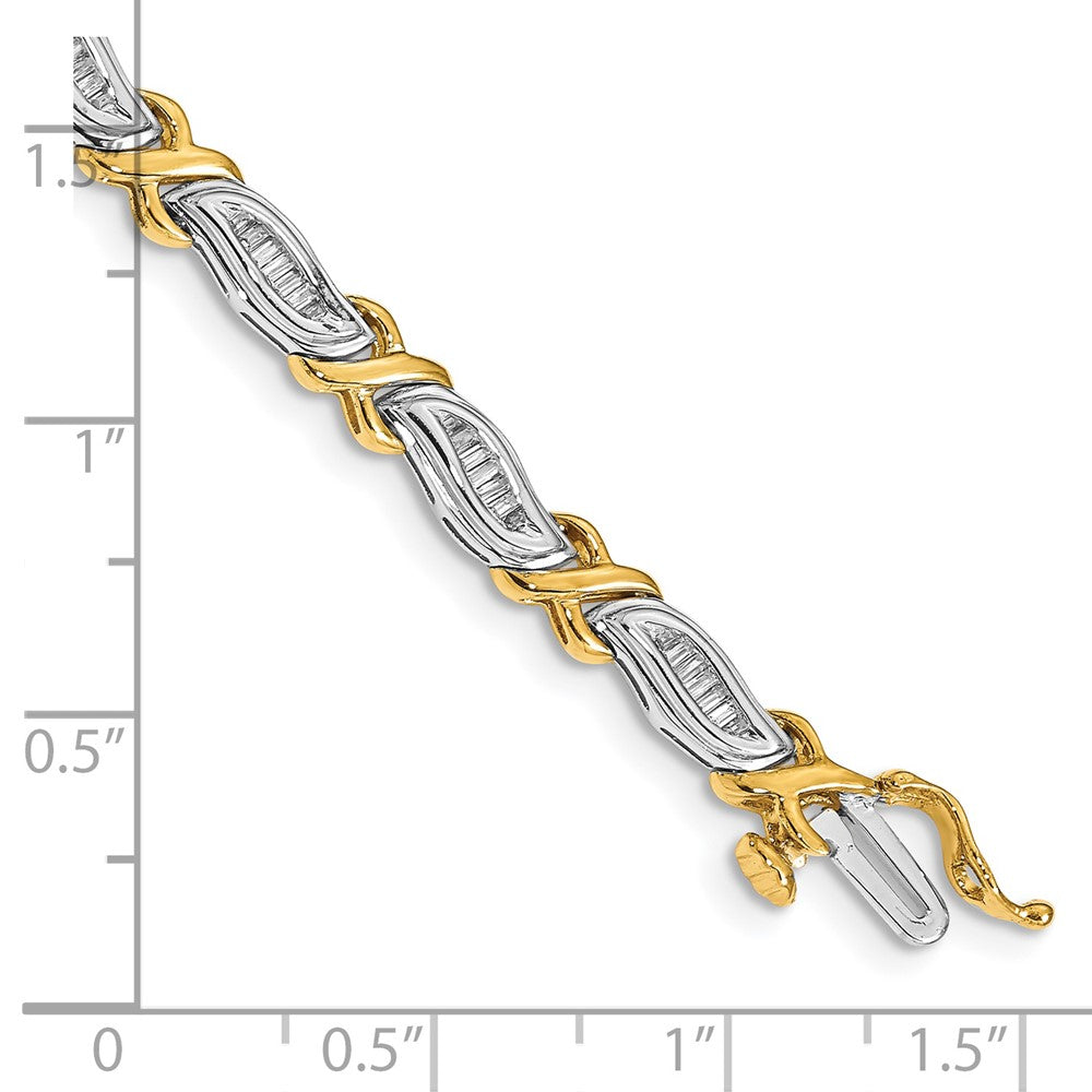 14K Bicolor Armband mit Diamanten im Baguetteschliff, 1 ct. Gesamtgewicht, natürlich