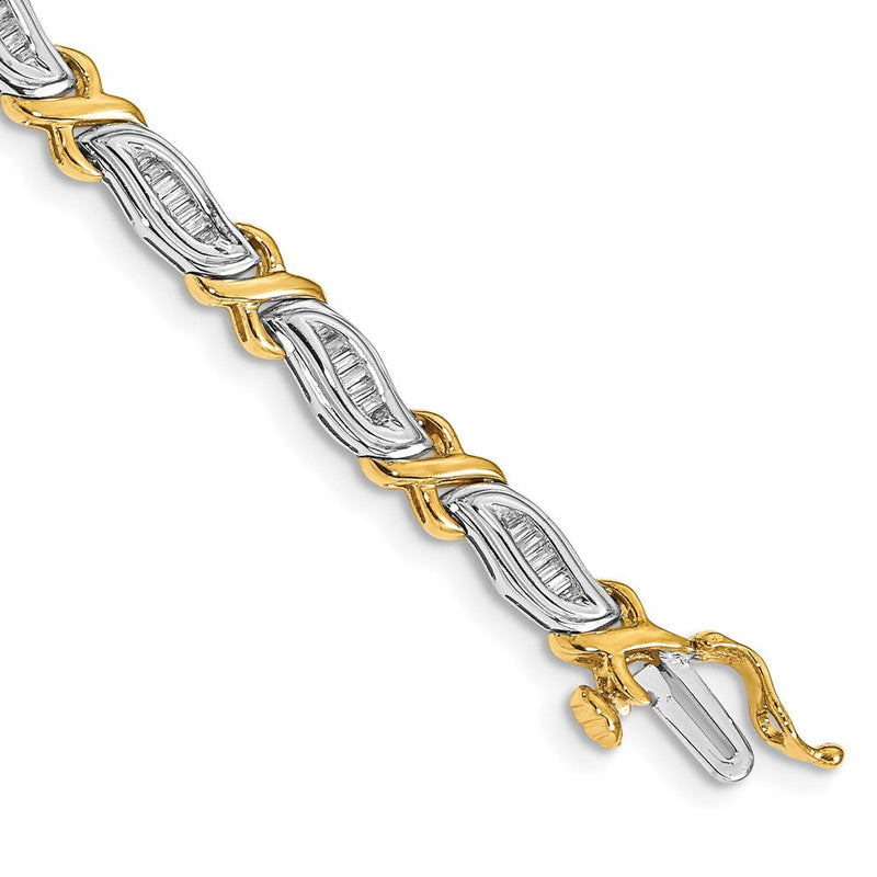 14K Bicolor Armband mit Diamanten im Baguetteschliff, 1 ct. Gesamtgewicht, natürlich