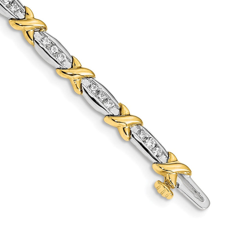 14K Gelbgold poliertes Armband mit natürlichen Diamanten, 6,5in Länge