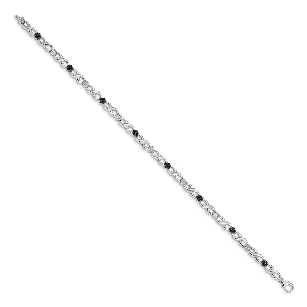 14-Karat-Gelbgold-Armband mit weißen und schwarzen natürlichen Diamanten, Blumen- und Infinity-Design