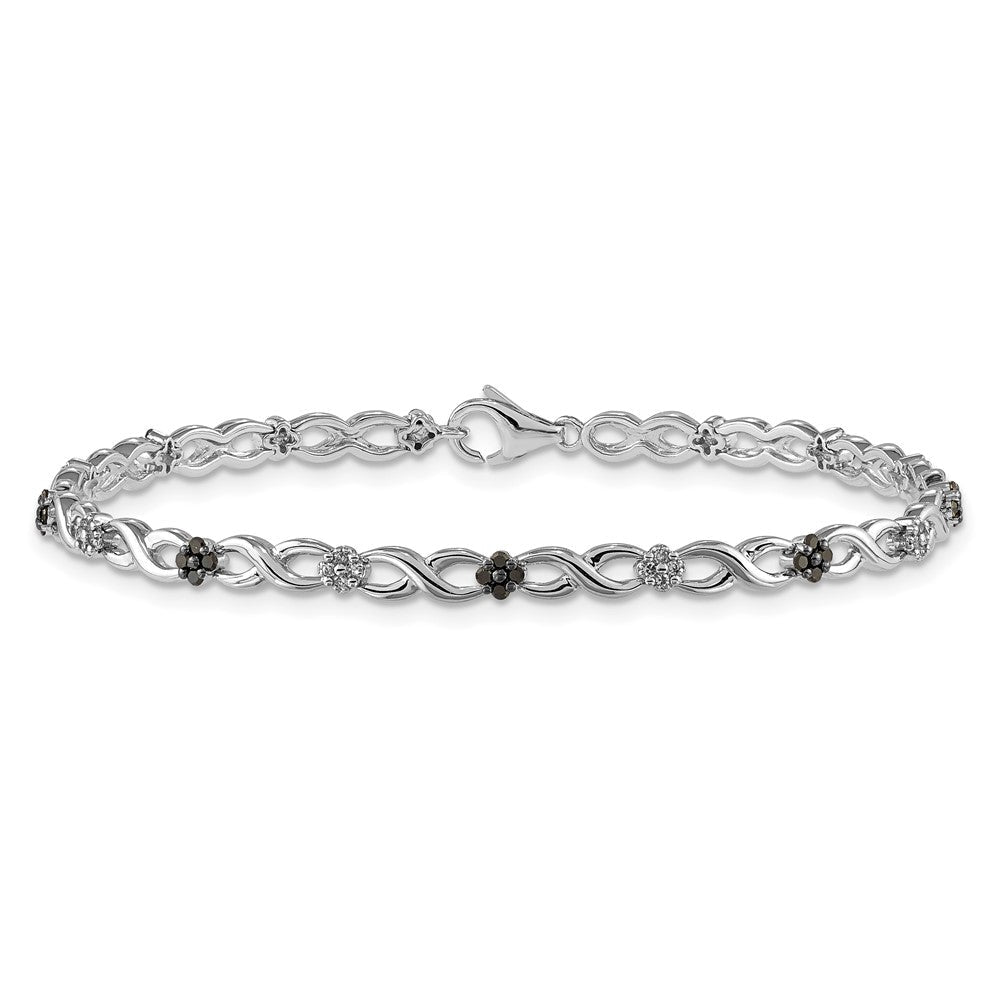 14-Karat-Gelbgold-Armband mit weißen und schwarzen natürlichen Diamanten, Blumen- und Infinity-Design