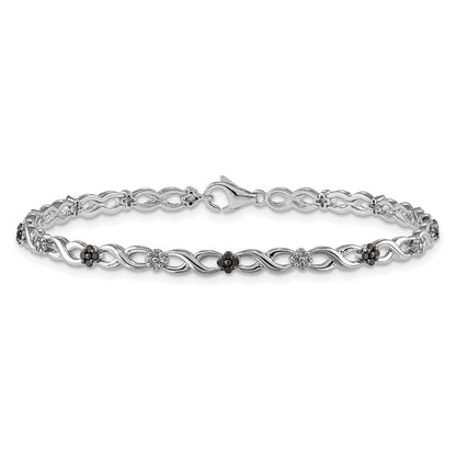 14-Karat-Gelbgold-Armband mit weißen und schwarzen natürlichen Diamanten, Blumen- und Infinity-Design