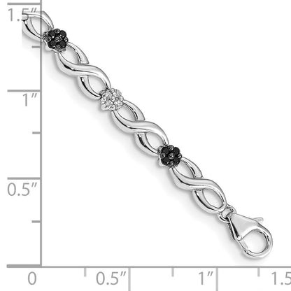 14-Karat-Gelbgold-Armband mit weißen und schwarzen natürlichen Diamanten, Blumen- und Infinity-Design