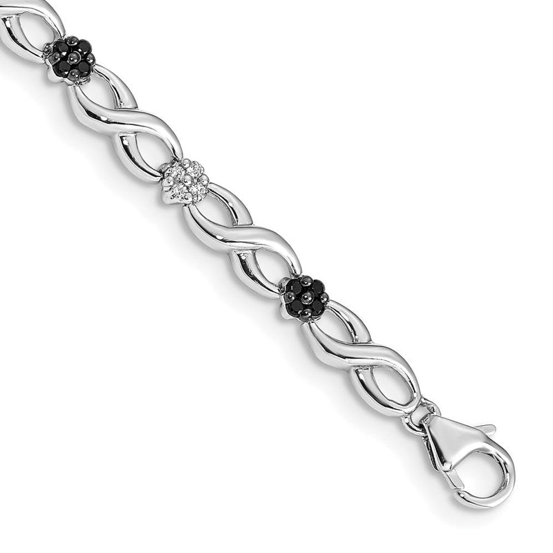 14-Karat-Gelbgold-Armband mit weißen und schwarzen natürlichen Diamanten, Blumen- und Infinity-Design