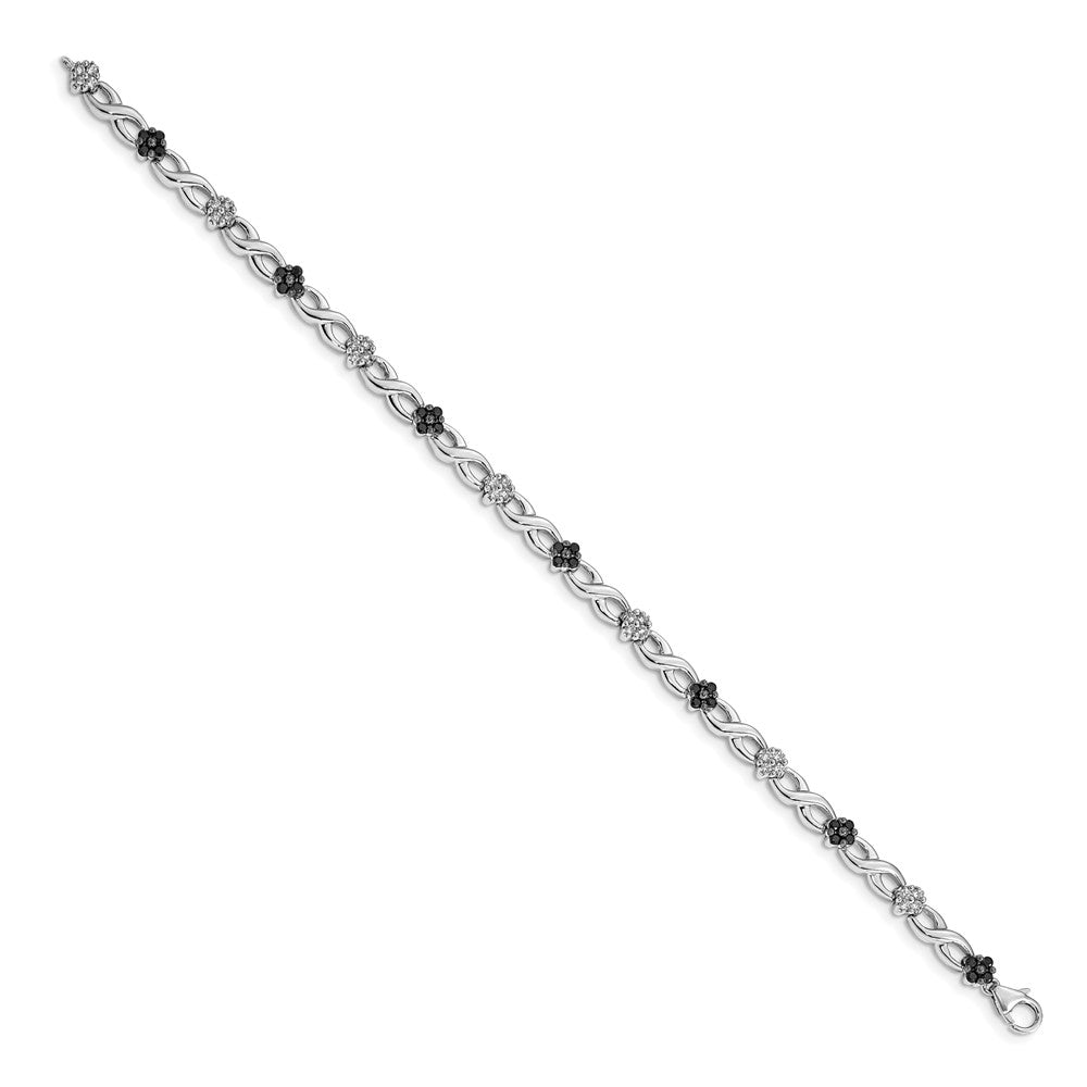 14K Gelbgold Armband mit weißen und schwarzen natürlichen Diamanten in Blumendesign