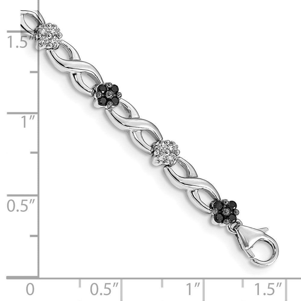 14K Gelbgold Armband mit weißen und schwarzen natürlichen Diamanten in Blumendesign